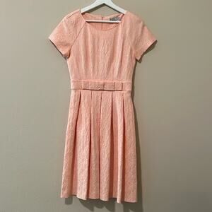 Tailored Pleated Midi Dress with Bow Detail